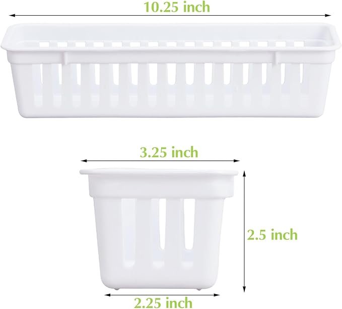 Domensi 12 Pack Slim Plastic Storage Baskets Tray for Organizing 10.25x3.25x2.5 Inch Small Narrow Storage Bins Stackable Drawer Pencil Trays Holder for Desk Garage Cabinet Container (White, Black)