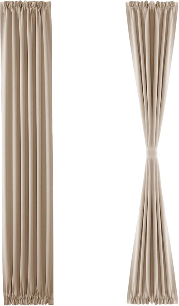 DWCN French Door Curtains – Rod Pocket Thermal Blackout Curtain for Doors with Glass Window, Kitchen and Patio Doors for Privacy, 12 X 72 Inches Long, 1 Curtain Panel with Tieback, Beige