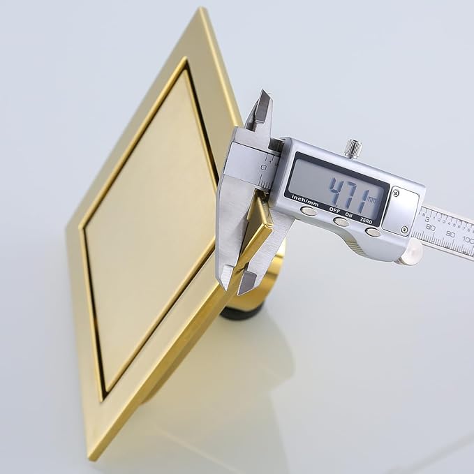 RANDOM Brushed Gold Shower Drain Square with Adjustable Base Flange,SUS304 Stainless Steel 6 inch Floor Drain Kit with Tile Insert Flat Shower Drain Cover & Threaded Adapter.98728BG-S