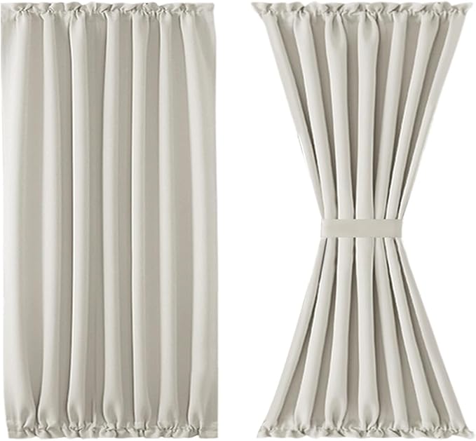 DWCN French Door Curtains Rod Pocket Thermal Blackout Curtain for Glass Windows, Kitchen and Patio Doors for Privacy, 54 X 40 Inches Long, 1 Curtain Panel with Tieback, Ivory