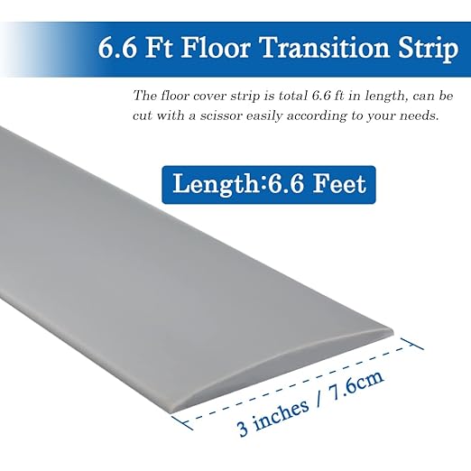 Floor Transition Strip Self Adhesive Floor Cover Strips Laminate 3" Wide Vinyl Flat Divider Transitions (7.5cm, 6.56Ft, Gray)