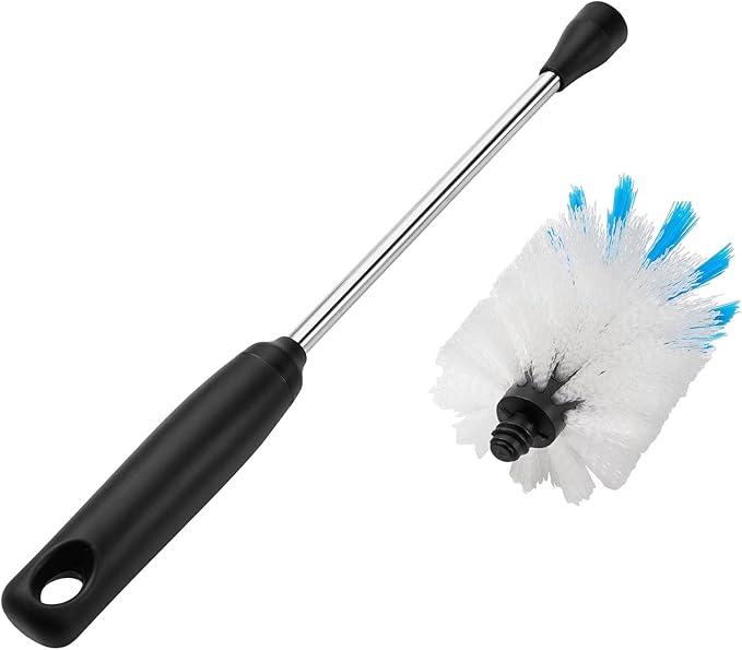 Stainless Steel Bottle Brush with Replaceable Head, 2 Pack Long Handle Scrubbing Brush for Water Bottles, Glasswares, Mugs, Flasks, Tumblers, Vases, and Kitchen Sink, 13 in - 15 in