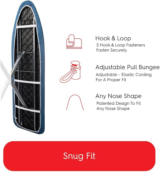 TIVIT Ironing Board Cover 18 x 57, Made in Italy. Performance Grade Titanium Coated Pro Grip Pad & Covers - Superior Scorch & Stain Resistance, High Heat Reflection, 3 Padded Layers 3 Fastener Straps