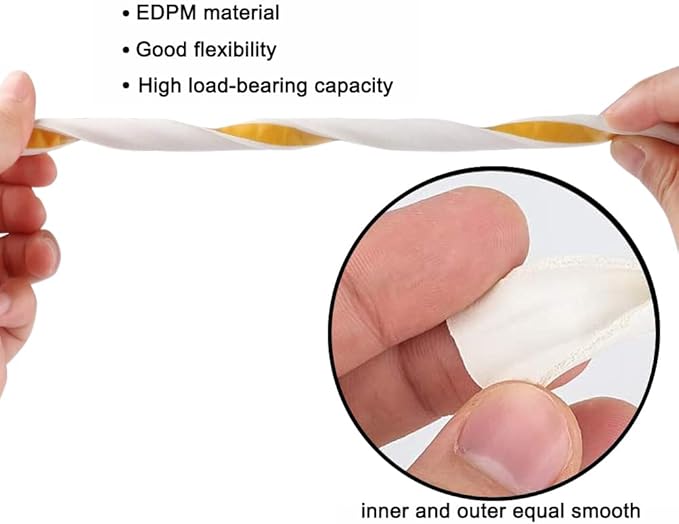 Weather Stripping Seal Strip Tape, Doors Windows Frame Self Adhesive D Type Foam Sealing Tape, 65.6Ft Rubber Soundproof Insulation Cell Foam Stripping, White