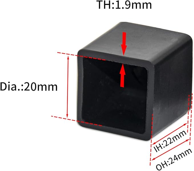 Flyshop Flexible Anti-Scratch PVC Patio Chair Table Leg Caps Tips Floor Protectors Square Furniture Covers, 20pcs, Black, 20 mm x 20mm, 13/16" x 13/16"