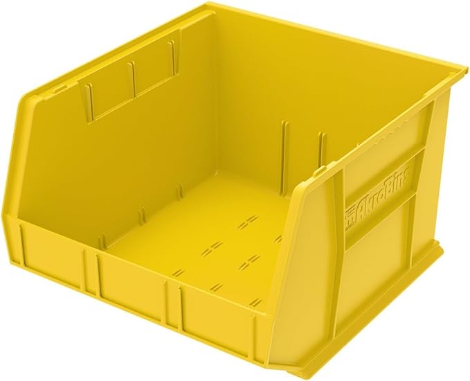 Akro-Mils 30270 AkroBins Plastic Storage Bins, Space-Saving Stackable Bins for Garage, Pantry, Craft Organization, 18-Inch x 16-Inch x 11-Inch, Yellow, 3-Pack
