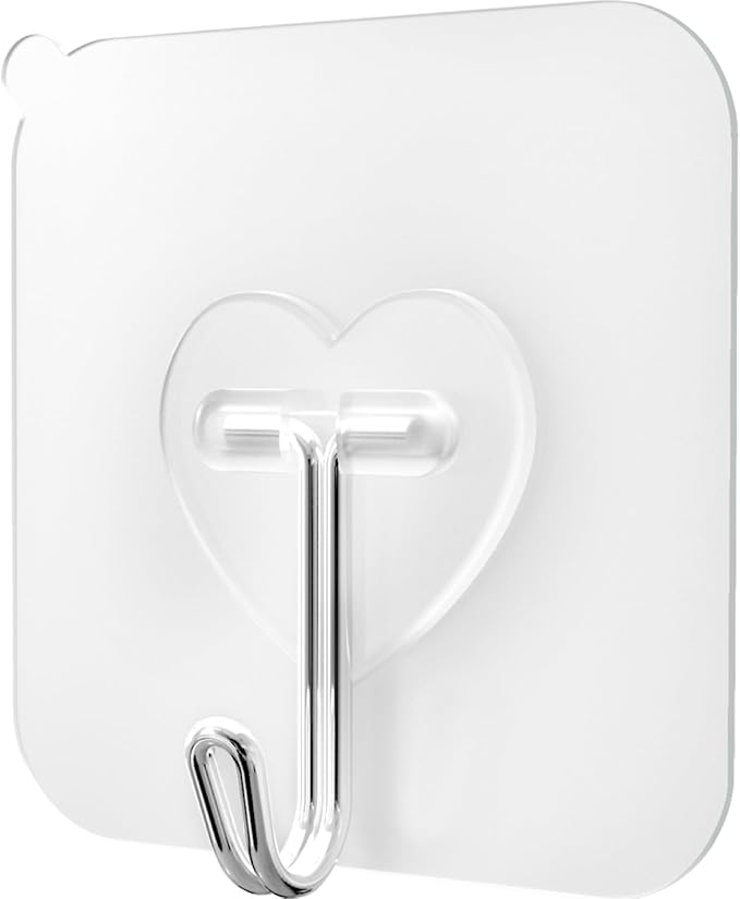 DGYB 40 Pcs Clear Adhesive Hooks for Hanging 22lb Self Adhesive Wall Hooks Heavy Duty Waterproof Transparent Sticky Hooks for Shower Home Bathroom Kitchen Office