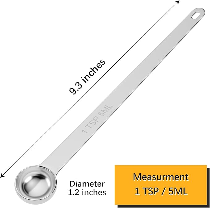 2PCS 1Tsp(1/3tbsp, 5ml) Extra Long Handle Measuring Spoon, Single Stainless Steel Individual Measure Scoop Only