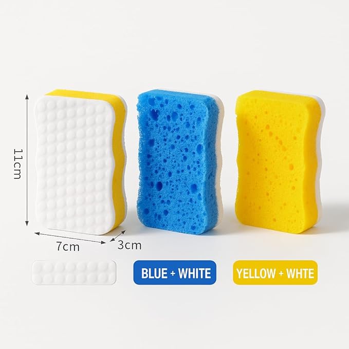 Ampang Wave-Shaped Scrub Sponges for Kitchen Cleaning - Nano Sponge & High-Foam Seaweed Cotton, Non-Scratch, Dishwasher Safe, Ideal for Washing Dishes & Daily Household Tasks (5, Yellow)