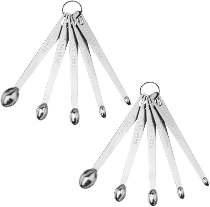 2 Pack Teaspoon Measuring Spoons, 1/4 tsp, 1/8 tsp, 1/16 tsp, 1/32 tsp, 1/64 tsp Mini Measuring Spoons Set, Stainless Steel Cooking Baking Tiny Measuring Spoon for Powders, Spices, Salt