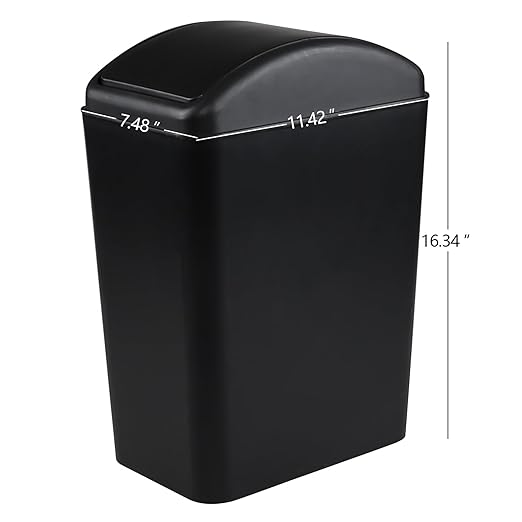 3-Pack 4.5 Gallon Plastic Trash Can with Swing Lid, Swing-Top Waste Can, Black