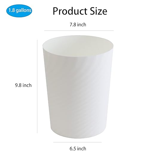 UUJOLY Plastic Small Trash Can Wastebasket, Garbage Container Basket for Bathrooms, Laundry Room, Kitchens, Offices, Kids Rooms, Dorms, (White, 1.8 Gallon/2 Pack)
