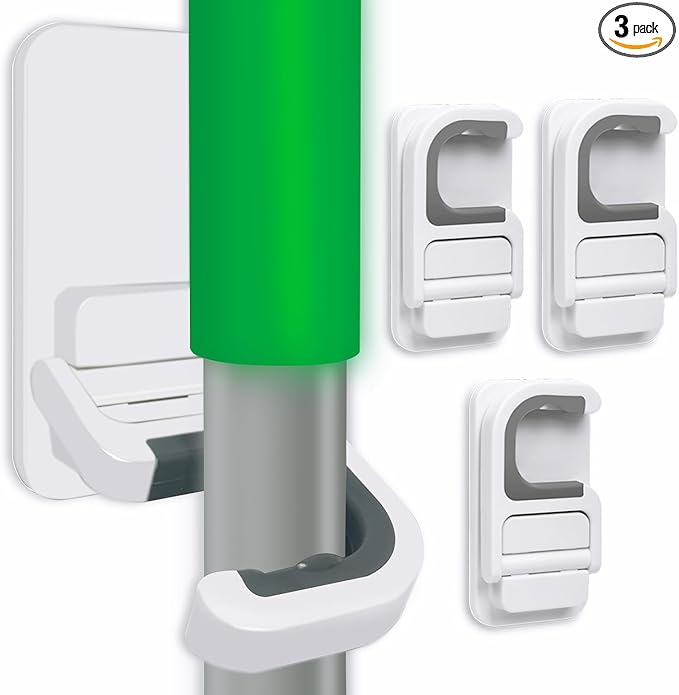 3pack Broom and Mop Holder Wall Mount No Drill Mop and Broom Gripper Mop Handle Hanger Household Cleaning Organizer, Holds up to 6 lb