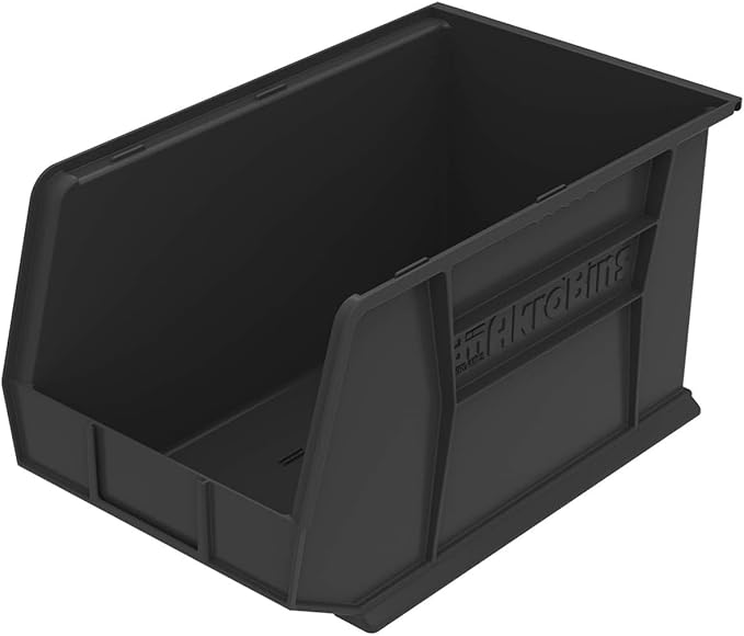 Akro-Mils 30260 AkroBins Plastic Storage Bins, Space-Saving Stackable Bins for Garage, Pantry, Craft Organization, 18" x 11" x 10", Black, 6-Pack