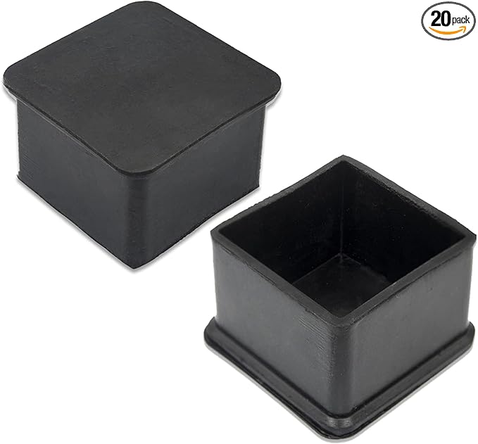 Flyshop Non-Slip Thick Rubber Leg Tips Floor Protectors Square Chair Leg Caps, 20pcs, Black, 40 mm x 40 mm, 1-9/16" x 1-9/16"