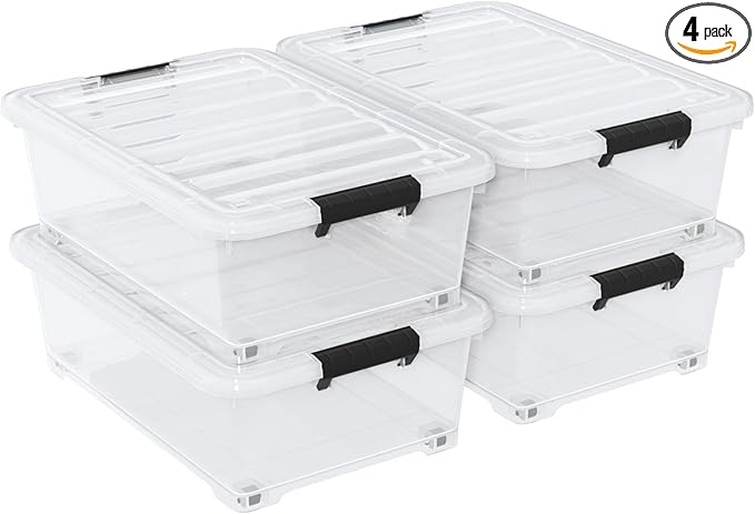 20 Quart Under Bed Shoe Storage Container Bin with Wheels for Underbed, Home or Office Organization, Set of 4
