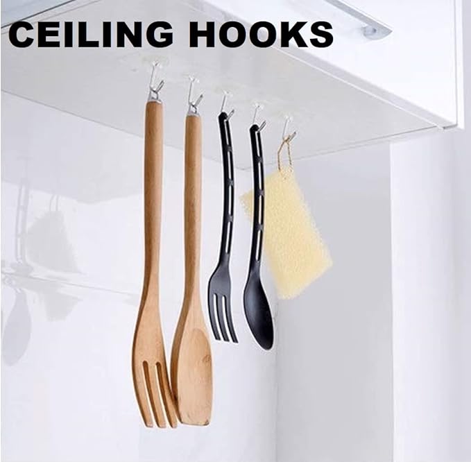 40pcs Heavy Duty Adhesive Hooks for Damage-Free Hanging - Transparent Plastic Hangers for Ceilings and Walls