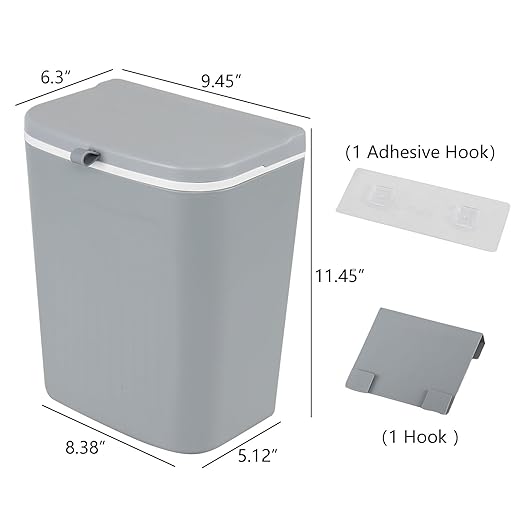 3.2 Gallon/12 L Wall Mounted Garbage Can, Hanging Cabinet Trash Can with Lid, Grey