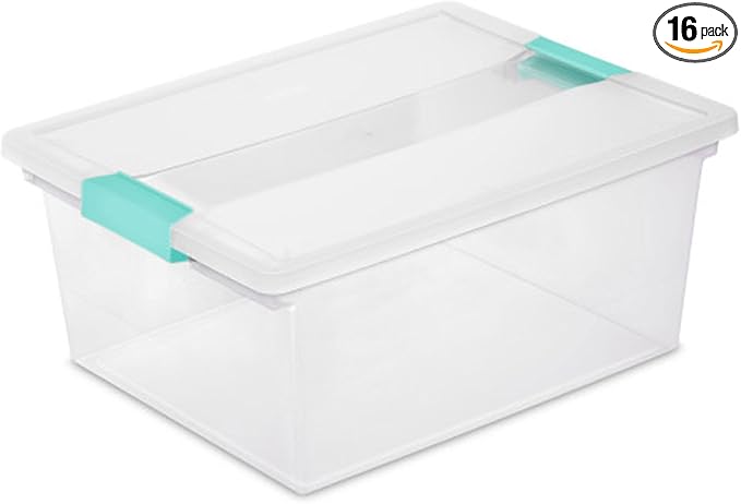 Sterilite 16-Pack Clip Box, Stackable Clear Plastic Bins with Latching Lids, Deep - Writing, Arts or Crafts Supplies Storage Containers for Home, Office, Classroom and Workshop Organization