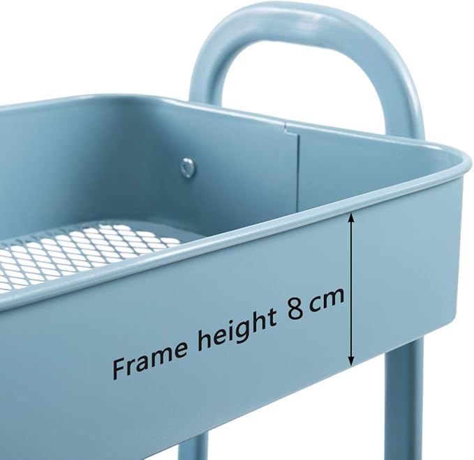 AGTEK Makeup Cart, Movable Rolling Organizer Cart, Grey-Blue 3 Tier Metal Utility Cart
