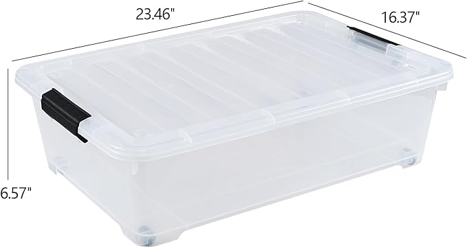 25 Quart Plastic Under Bed Storage Boxes, Wheeled UnderBed Storage Container, 3 Pack, Clear