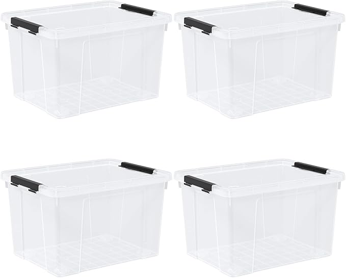 4 Pack Large Clear Plastic Storage Bins with Latching Lids, 50 Quart Plastic Storage Container with Wheels, Clear