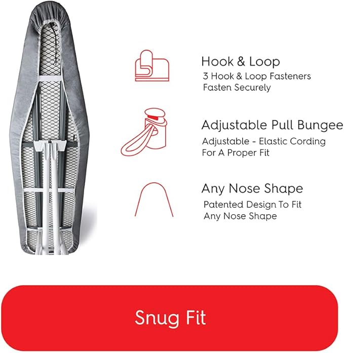 TIVIT Ironing Board Cover 15 x 54, Made in Italy. Pro Grip Pad Covers w/3 Fastener Straps & Pull Bungee Cord - Durable Scorch & Stain Resistant Padded Layers, Heat Reflective AlumiTek PRO Top Coat