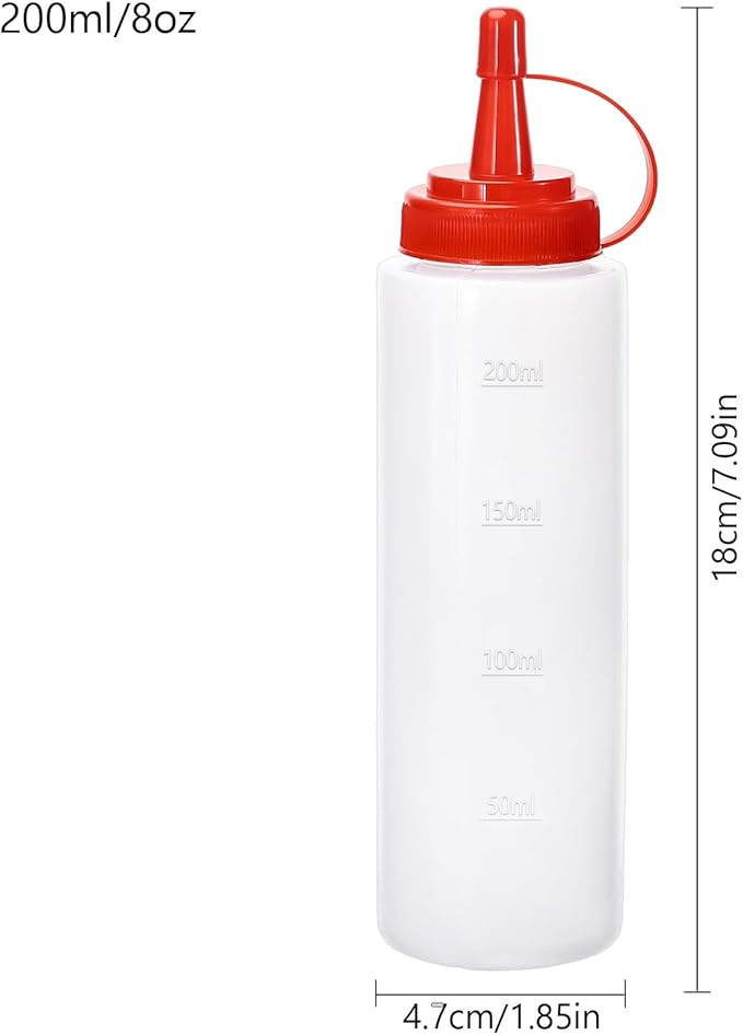 Condiment Squeeze Bottles Ketchup Dispenser, 4 Pack 8oz Squeeze Bottles for Liquids, Plastic Sauce Bottle with Cap Lid, Squirt Bottles for Sauces Liquids BBQ Dressing Pancake Art