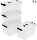 10.5 L Clear Latch Storage Bin with Lid, 4 Packs Plastic Organizing Box with Black Handle