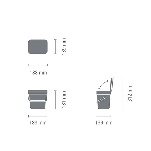 Brabantia Sort & Go Food Trash Can (0.8 Gal/Jade Green) Small Countertop Kitchen Compost Caddy with Handle & Removable Lid, Easy Clean