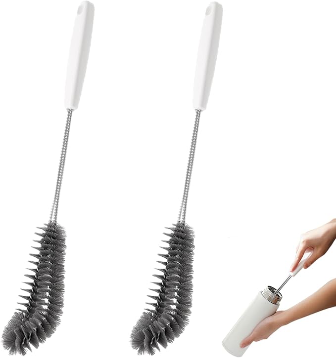 2-Pack 16 inches Long Handle Bottle Cleaning Brushes - Ideal for Coffee Glasses, Pots, Milk Cups, Mugs, Wine Bottles, and Baby Bottles (Black)