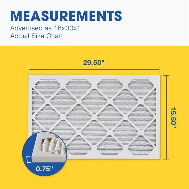 Aerostar 16x30x1 MERV 11 Pleated Air Filter, AC Furnace Air Filter, 6 Pack (Actual Size: 15 1/2" x 29 1/2" x 3/4")