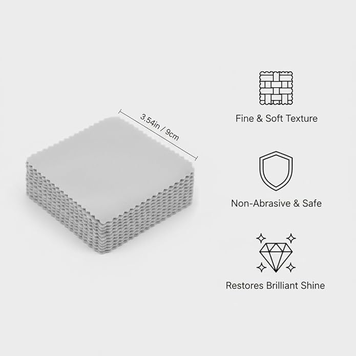 50 Pieces Jewelry Cleaning Cloths Polishing Cloths Sterling Silver, Sterling Gold, Platinum, Coins, Watches Small Polishing Cloths (3.54 in. x 3.54 in.)