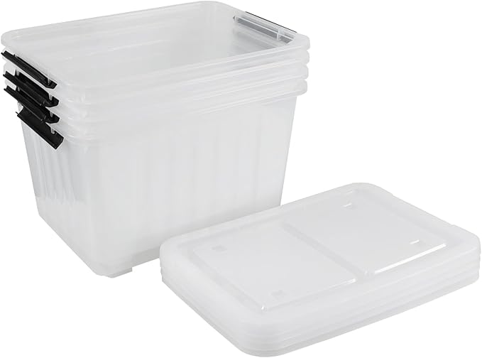 50 Quart Clear Storage Container with Lids and Wheels, 4-Pack Clear Plastic Latching Bins