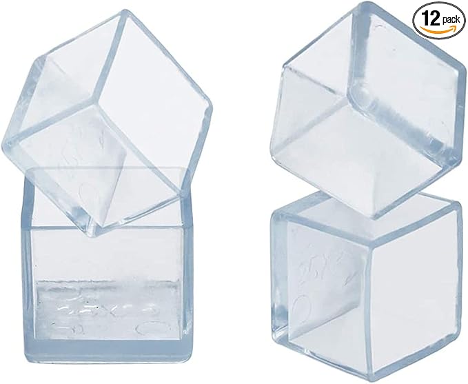 12 Pcs Transparent Square Anti-Slip Rubber Leg Tips Chair Leg Caps Furniture Floor Protectors Chair Table Bar Stool Leg Covers Furniture Leg Cube Feet 1.57 Inch x 1.57 Inch (40 x 40mm)