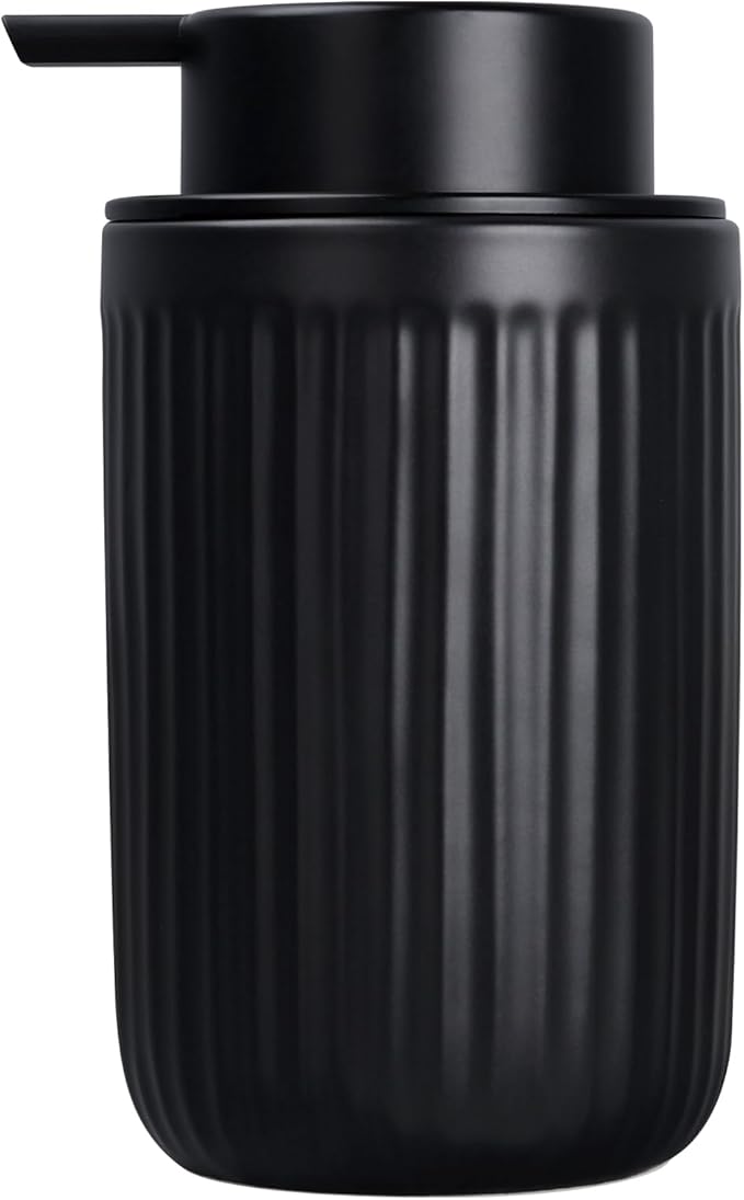 BosilunLife Dish Hand Soap Dispenser - Black Liquid Pump Soap Dispenser for Bathroom Decro 12oz Ceramic Kitchen Dish Dispenser with Rust-Proof Liquid Pump Modern Refillable Lotion Bottles