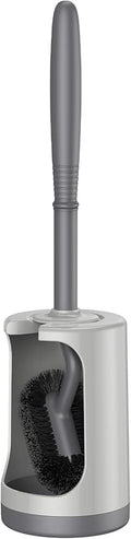 HAMITOR Toilet Bowl Brush Holder Set: Curved Design with Holder for Deep Cleaning Under Rim - Compact Hidden Scrubber for Small Space - Modern RV Bathroom Accessories - Gray