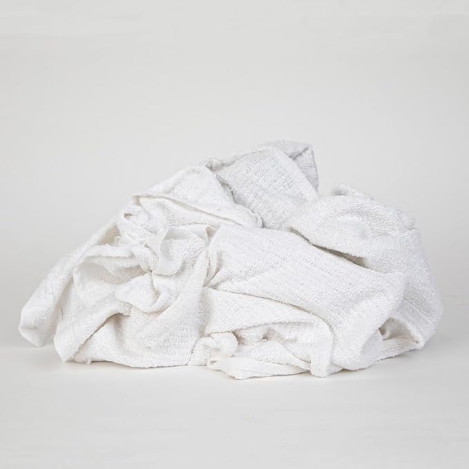 PRO SOURCE Low-Lint Virgin White 100% Cotton Terry Cloth Bar Mop Shop Towels, Absorbent & Washable: 16" x 19" with Hemmed Edges, 10 lb Box