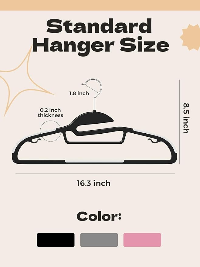 HOUSE DAY Black Plastic Hangers 30 Pack, Slim Space Saving, Non Slip Clothes Hangers with Rubber Pads, Sturdy Heavy Duty Coat Hanger for Closet, S-Shaped Hanger for Shirt, Suit, Pant, Skirt