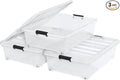 50 Quart Plastic Under Bed Storage Boxes, Clear Under Bed Storage Containers with Wheels, 3-Pack