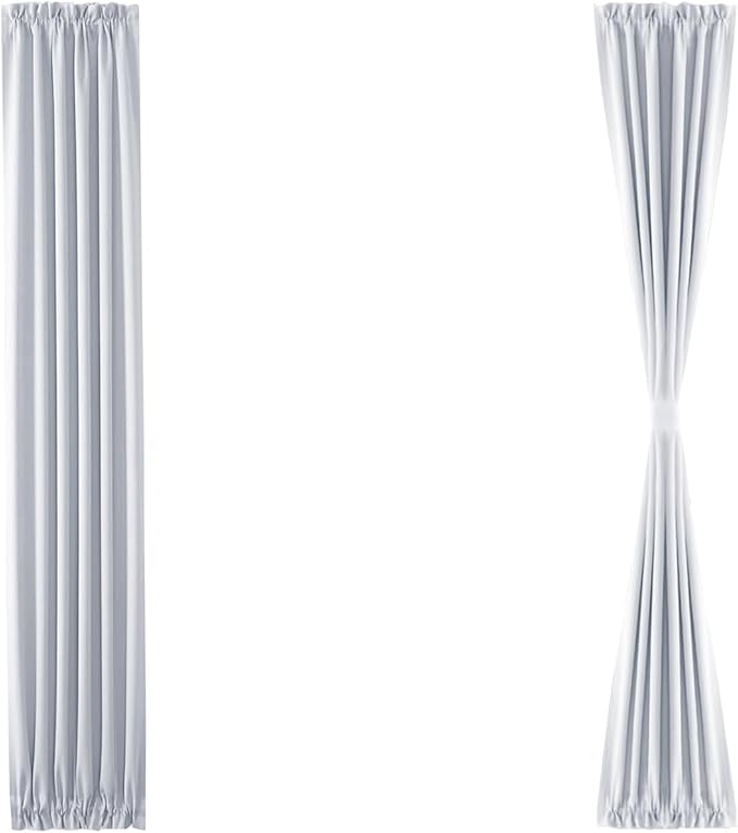 DWCN French Door Curtains – Rod Pocket Thermal Curtain for Doors with Glass Window, Kitchen and Patio Doors for Privacy, 12 X 72 Inches Long, 1 Curtain Panel with Tieback, Greyish White