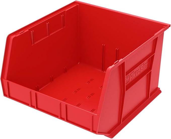 Akro-Mils 30270 AkroBins Plastic Storage Bins, Space-Saving Stackable Bins for Garage, Pantry, Craft Organization, 18" x 16" x 11", Red, 3-Pack