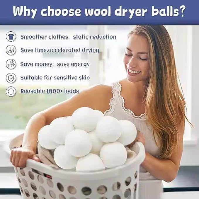 Organic Wool Dryer Balls: Eco-Friendly & Chemical-Free | Our Anti-Entanglement Reusable Balls Eliminate Wrinkle Static | 6-Pack XL Dryer Balls for Laundry is Made with New Zealand Wool (MER-White)