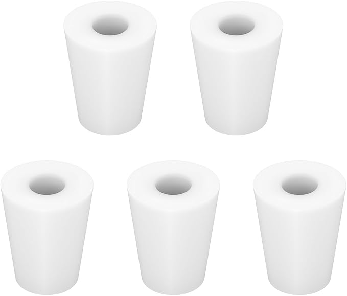 Labasics 5-Pack 2# Single-Hole Silicone Stoppers, White Tapered Lab Seal Stoppers with 0.31" Hole, Durable and Reusable Silicone Plugs for Laboratory Glassware, Airtight Sealing, and Experiments