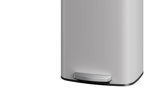 Garvee 16 Gallon / 60 Liter Metal Trash Can with Lid, Large Garbage Can for Kitchen, Rustproof Step-on Kitchen Metal Trash Bin with Liner Rim, Rear Handle, Soft Close Plastic Lid, White