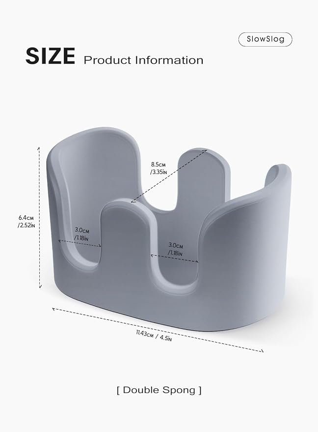 Double Sponge Holder, 2 Slots Diatomite Stone Sponge Holder, Absorbent Sponge Stand for Kitchen Sink, Quick Dry Dish Brush Holder Kitchen Sink Organizer, Gray