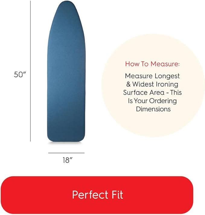TIVIT Ironing Board Cover 18 x 50, Performance Grade Titanium Coated Pro Grip Pad & Covers - Superior Scorch & Stain Resistance, High Heat Reflection, 3 Padded Layers 3 Fastener Straps - Made In Italy