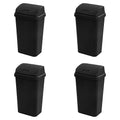 Sterilite 4-Pack Swing Top Wastebasket, Sleek Square Profile Trash Can, 13 Gallon, Black - Modern Garbage Bin for Kitchen, Bathroom, Garage and Workspace, Fits 13 Gal Liners