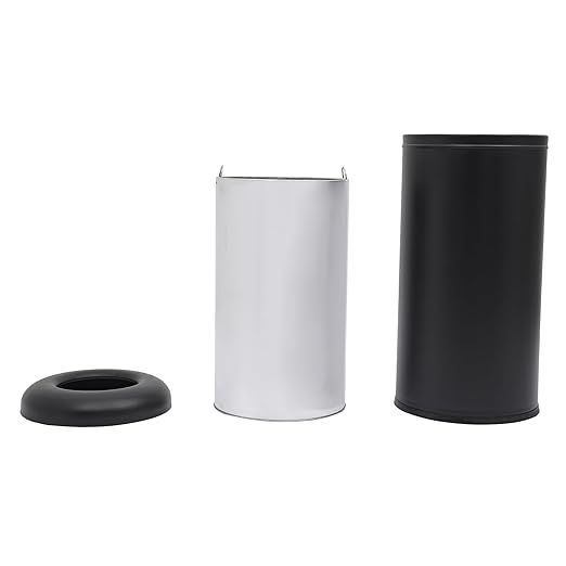 58.6 Liter / 15.48 Gallon Commercial Open Top Trash Can White Stainless Steel Trash Can Outdoor Indoor Garbage Enclosure with Lid Inside Barrel (Black)