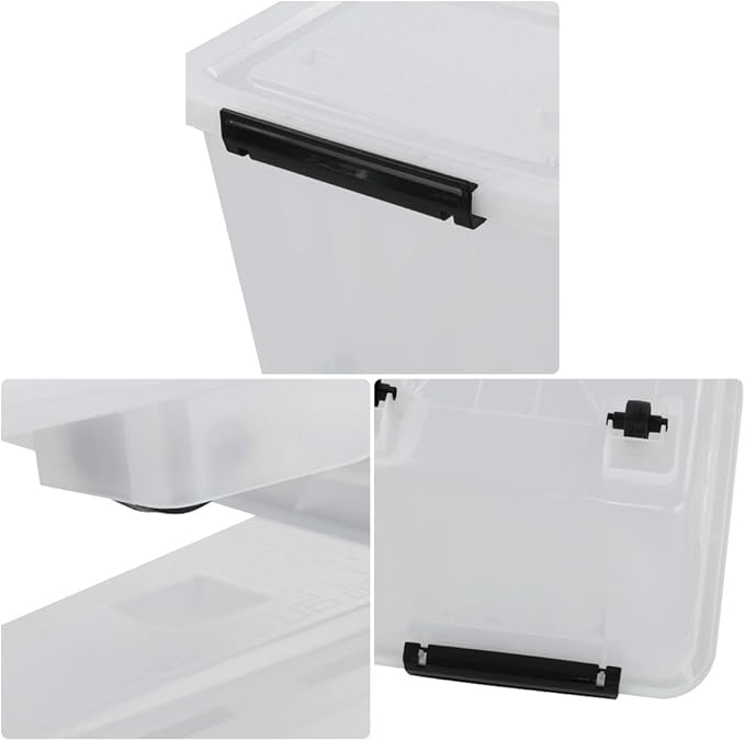 30 L Clear Plastic Storage Box with Wheels, 4-Pack Clear Plastic Storage Latch Bin